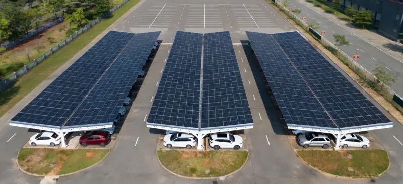 Solar carport site at Joule Junction — C&I energy infrastructure context